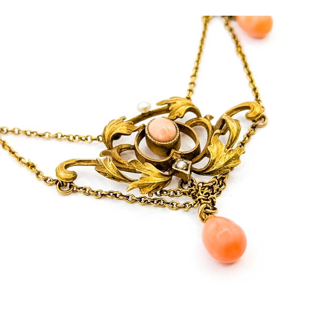 Necklace Lavalier Coral Seed Pearls 10ky 14" 6.84g 225060015