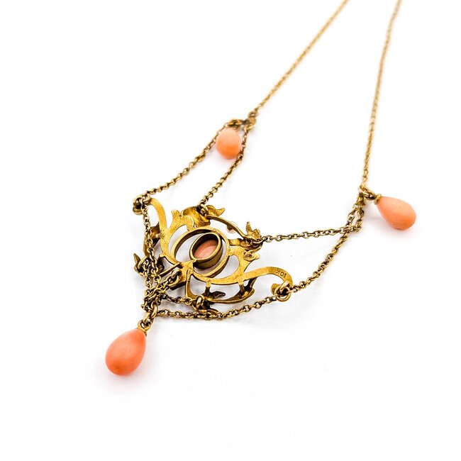 Necklace Lavalier Coral Seed Pearls 10ky 14" 6.84g 225060015