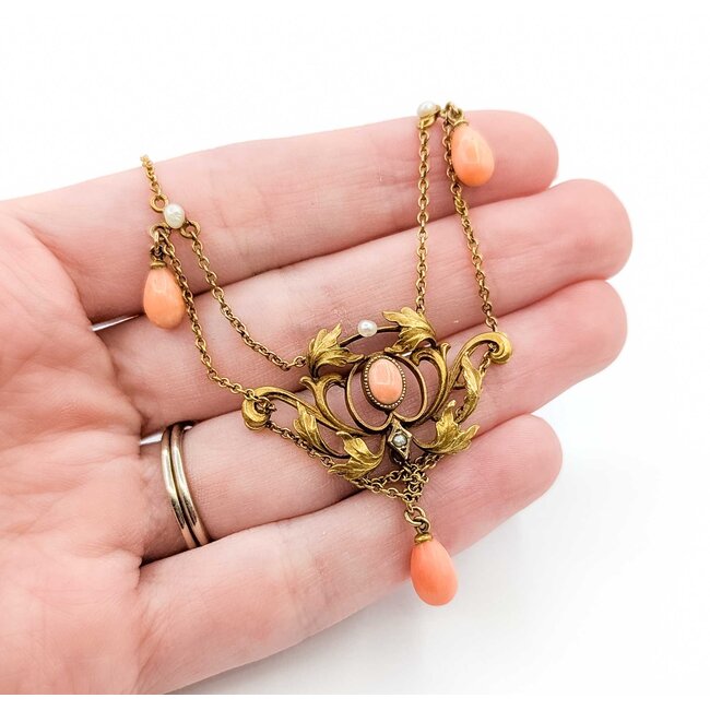 Necklace Lavalier Coral Seed Pearls 10ky 14" 6.84g 225060015