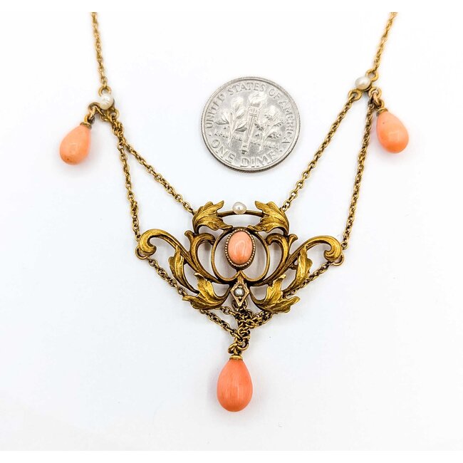 Necklace Lavalier Coral Seed Pearls 10ky 14" 6.84g 225060015