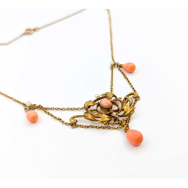 Necklace Lavalier Coral Seed Pearls 10ky 14" 6.84g 225060015