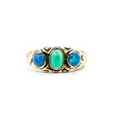 Ian Szymczak Ring Vintage 6x4.5mm Chalcedony 4.5mm Black Opals 10ky Sz7.5 5.24g 225060011