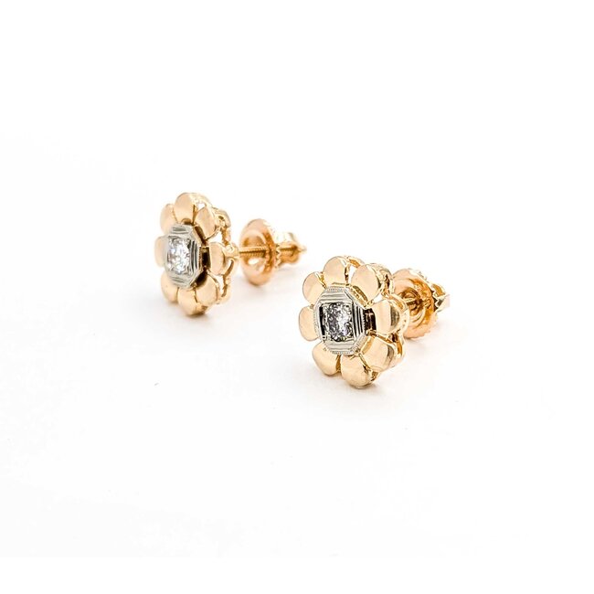 Earrings Floral .20ctw Round Diamonds 14ky 11mm 2.69g 225060012