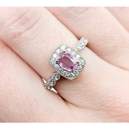 Ring Milgrain .36ctw Round Diamonds .51ct Pink Sapphire 14kw 10.7mm sz7 3.47g 125060038