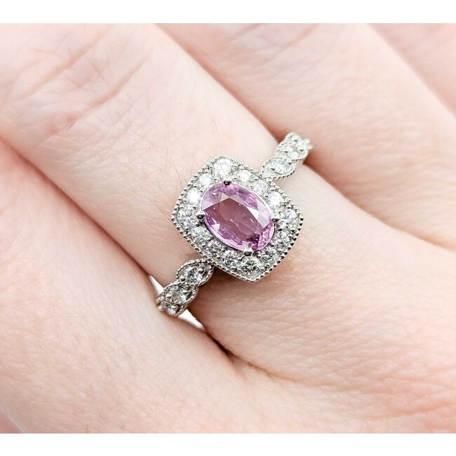 Ring Milgrain .36ctw Round Diamonds .51ct Pink Sapphire 14kw 10.7mm sz7 3.47g 125060038