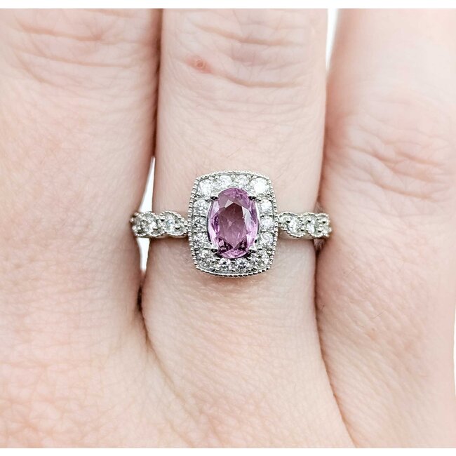 Ring Milgrain .36ctw Round Diamonds .51ct Pink Sapphire 14kw 10.7mm sz7 3.47g 125060038