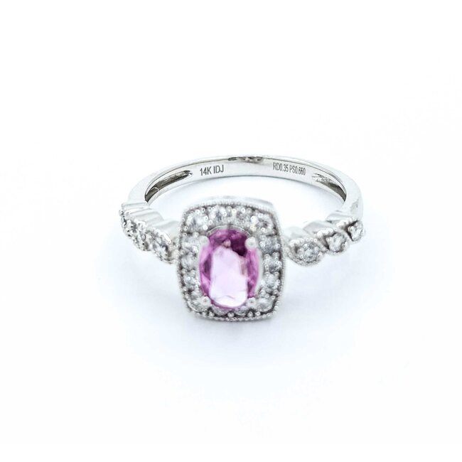 Ring Milgrain .36ctw Round Diamonds .51ct Pink Sapphire 14kw 10.7mm sz7 3.47g 125060038