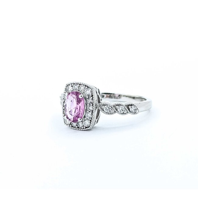 Ring Milgrain .36ctw Round Diamonds .51ct Pink Sapphire 14kw 10.7mm sz7 3.47g 125060038