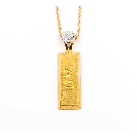 Mike Sjulstad Pendant Gold Bar .23ct Round Diamonds 14ky/24k 16" 9.77g 225060028