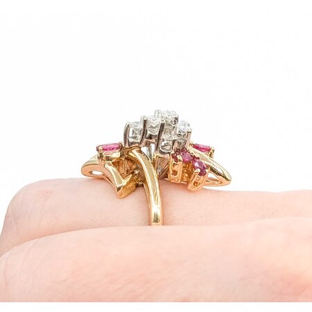 Mike Sjulstad Ring Cocktail .70ctw Round Diamonds .60ctw Ruby 14ky Sz6.5 9.22g 225060023