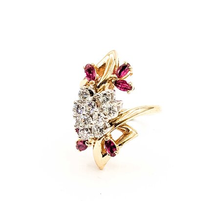 Mike Sjulstad Ring Cocktail .70ctw Round Diamonds .60ctw Ruby 14ky Sz6.5 9.22g 225060023