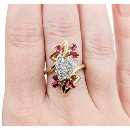 Mike Sjulstad Ring Cocktail .70ctw Round Diamonds .60ctw Ruby 14ky Sz6.5 9.22g 225060023