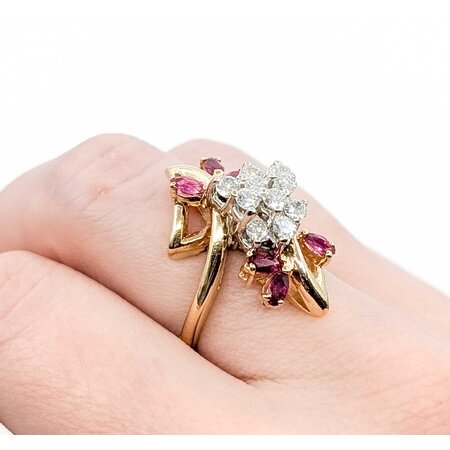 Mike Sjulstad Ring Cocktail .70ctw Round Diamonds .60ctw Ruby 14ky Sz6.5 9.22g 225060023