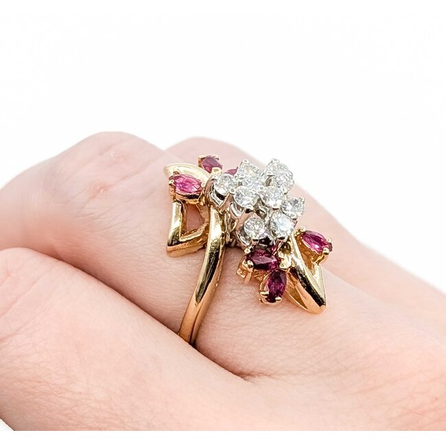 Ring Cocktail .70ctw Round Diamonds .60ctw Ruby 14ky Sz6.5 9.22g 225060023