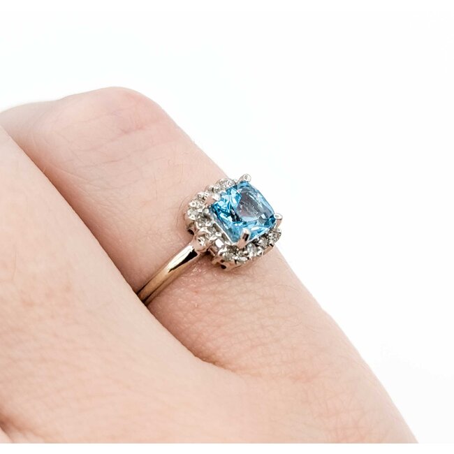 Ring Halo .09ctw Round Diamonds .56ct Blue Topaz 14kw sz4 1.7g 125060049