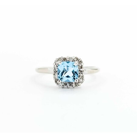 Ring Halo .09ctw Round Diamonds .56ct Blue Topaz 14kw sz4 1.7g 125060049