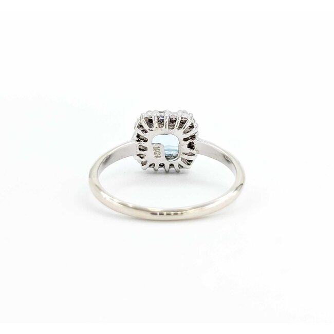 Ring Halo .09ctw Round Diamonds .56ct Blue Topaz 14kw sz4 1.7g 125060049