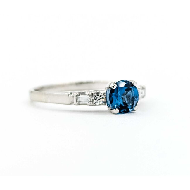 Ring 4 Prong .15ctw Round/Baguette Diamonds .65ct London Blue Topaz 14kw sz9 3.28g 125060050