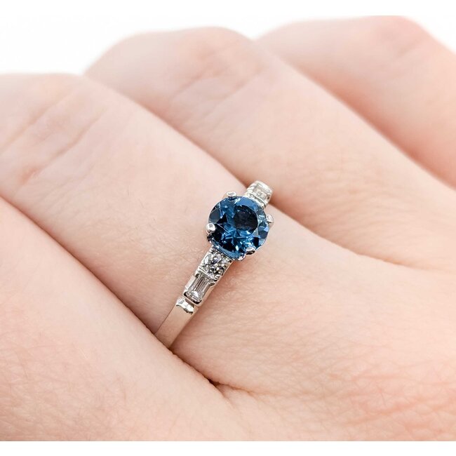 Ring 4 Prong .15ctw Round/Baguette Diamonds .65ct London Blue Topaz 14kw sz9 3.28g 125060050