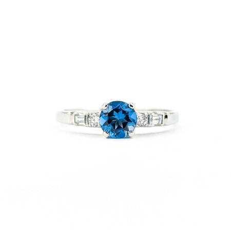 Ring 4 Prong .15ctw Round/Baguette Diamonds .65ct London Blue Topaz 14kw sz9 3.28g 125060050