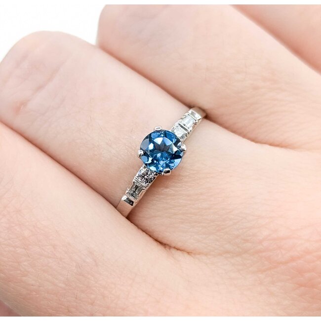 Ring 4 Prong .15ctw Round/Baguette Diamonds .65ct London Blue Topaz 14kw sz9 3.28g 125060050