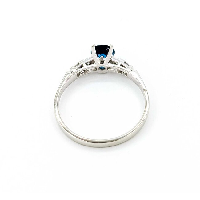 Ring 4 Prong .15ctw Round/Baguette Diamonds .65ct London Blue Topaz 14kw sz9 3.28g 125060050