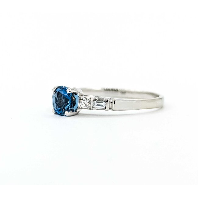 Ring 4 Prong .15ctw Round/Baguette Diamonds .65ct London Blue Topaz 14kw sz9 3.28g 125060050