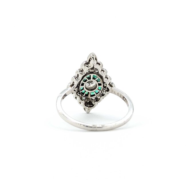 Ring Cocktail .42ctw European Cut Diamonds .25ctw Green Emeralds 900pt 19x13mm Sz7 5g 125060010