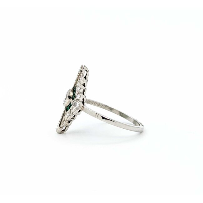 Ring Cocktail .42ctw European Cut Diamonds .25ctw Green Emeralds 900pt 19x13mm Sz7 5g 125060010