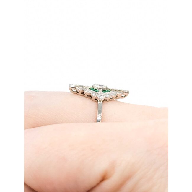 Ring Cocktail .42ctw European Cut Diamonds .25ctw Green Emeralds 900pt 19x13mm Sz7 5g 125060010