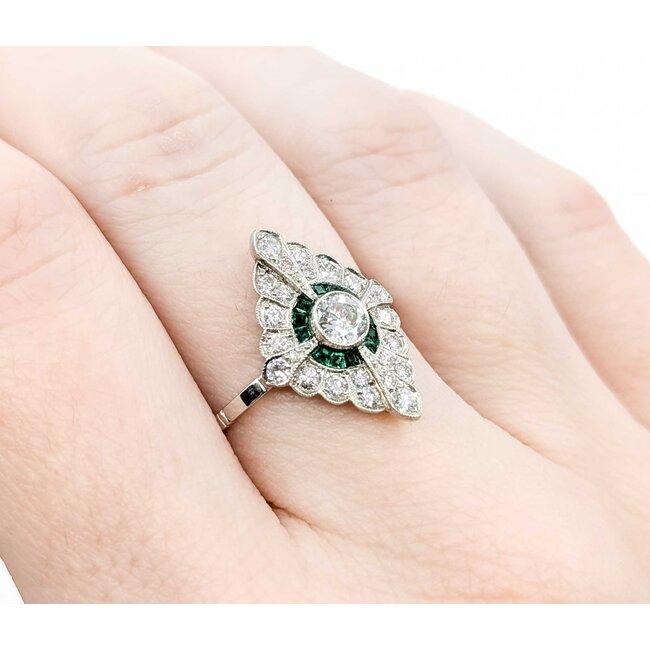 Ring Cocktail .42ctw European Cut Diamonds .25ctw Green Emeralds 900pt 19x13mm Sz7 5g 125060010