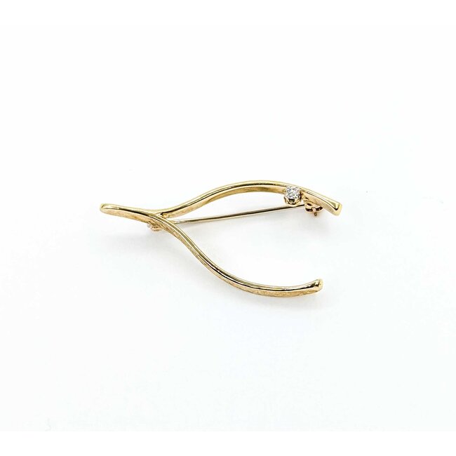 Brooch Wishbone .01ct Round Diamonds 14ky 2.9g 125060045
