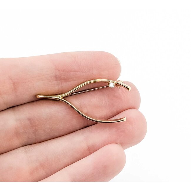 Brooch Wishbone .01ct Round Diamonds 14ky 2.9g 125060045