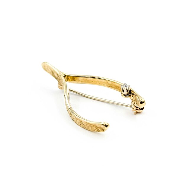 Brooch Wishbone .01ct Round Diamonds 14ky 2.9g 125060045