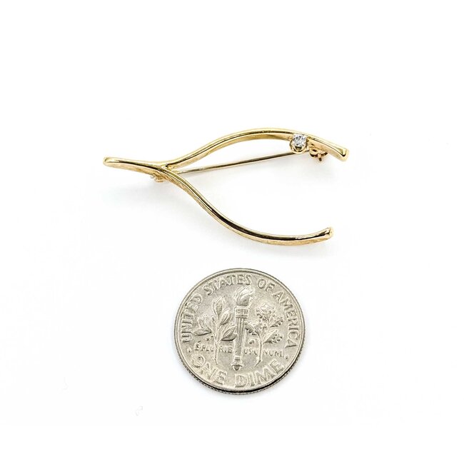 Brooch Wishbone .01ct Round Diamonds 14ky 2.9g 125060045