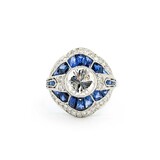  Ring Cocktail 1.17ct European Cut Diamond .32ctw Near Colorless Diamonds 1.25ctw Blue Sapphires 900pt 17.4mm Sz5.25 5.6g 125060006