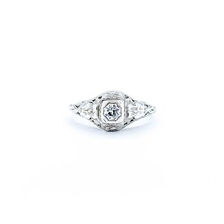 Ring Art Deco .20ct Old European Cut Diamond 18kw Sz6 2.43g 225050056