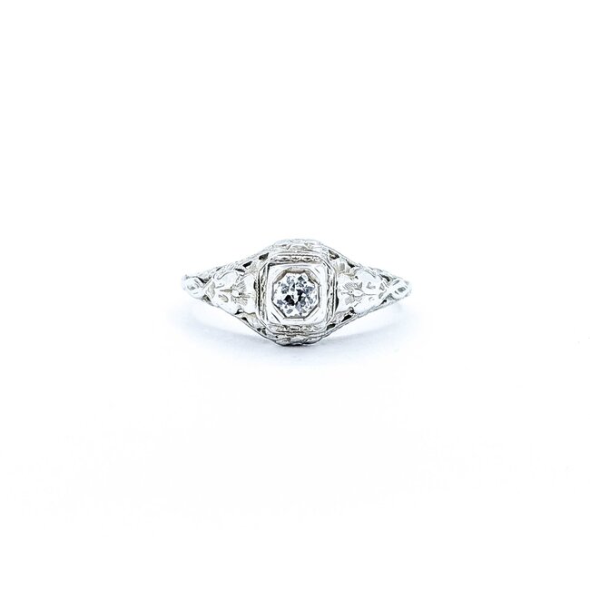Ring Art Deco .20ct Old European Cut Diamond 18kw Sz6 2.43g 225050056