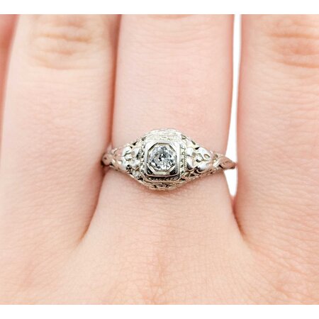Ring Art Deco .20ct Old European Cut Diamond 18kw Sz6 2.43g 225050056