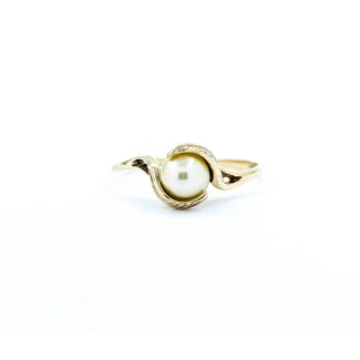 Ring Leaf Motif 5.7mm Akoya Pearl 14ky Sz7 1.73g 225050053