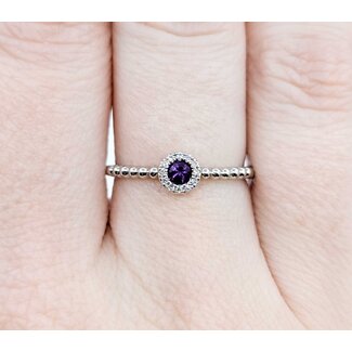 Ring Beaded Band .03ctw Round Diamonds .10ct Amethyst 14kw 5.2mm sz6.5 1.72g 125060041