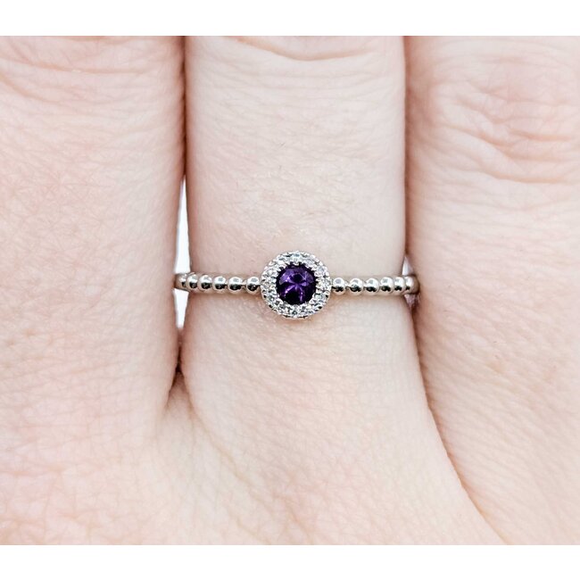 Ring Beaded Band .03ctw Round Diamonds .10ct Amethyst 14kw 5.2mm sz6.5 1.72g 125060041
