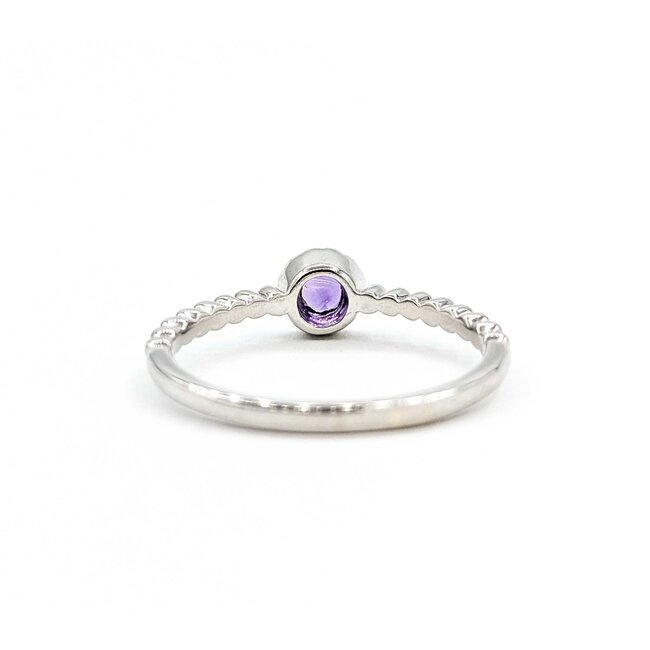 Ring Beaded Band .03ctw Round Diamonds .10ct Amethyst 14kw 5.2mm sz6.5 1.72g 125060041