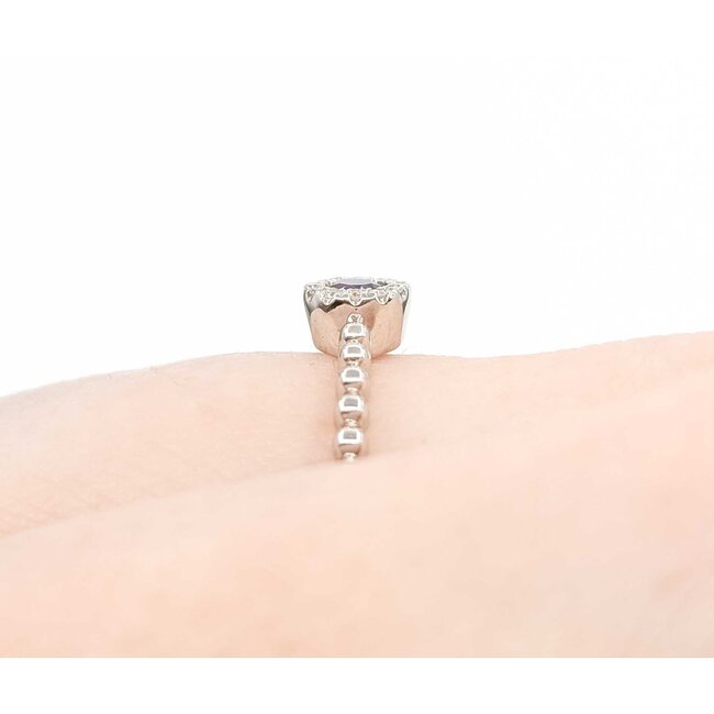Ring Beaded Band .03ctw Round Diamonds .10ct Amethyst 14kw 5.2mm sz6.5 1.72g 125060041