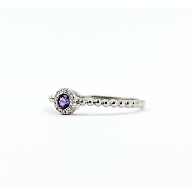 Ring Beaded Band .03ctw Round Diamonds .10ct Amethyst 14kw 5.2mm sz6.5 1.72g 125060041