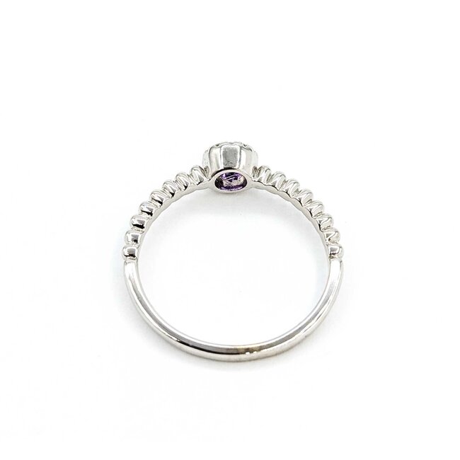 Ring Beaded Band .03ctw Round Diamonds .10ct Amethyst 14kw 5.2mm sz6.5 1.72g 125060041