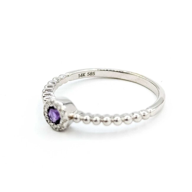 Ring Beaded Band .03ctw Round Diamonds .10ct Amethyst 14kw 5.2mm sz6.5 1.72g 125060041