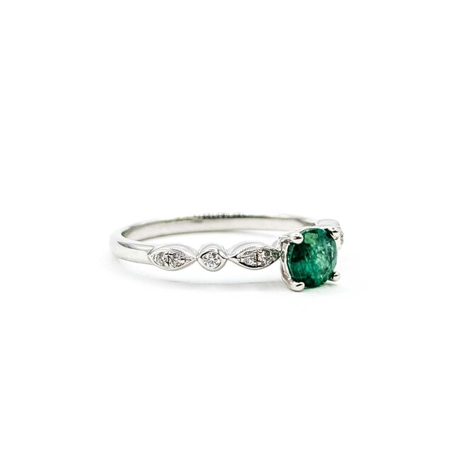 Ring Bezel .06ctw Round Diamonds .45ct Emerald 14kw 5mm sz7 2.14g 125060037