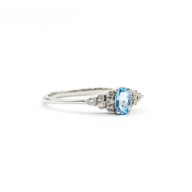 Ring Dainty .11ctw Round Diamonds .23ct Blue Topaz 10kw 5mm sz7 1.5g 125060040