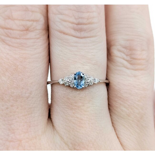 Ring Dainty .11ctw Round Diamonds .23ct Blue Topaz 10kw 5mm sz7 1.5g 125060040
